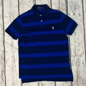 Polo Ralph Lauren Custom Fit Blue Striped Mens Short Sleeve Polo Golf Shirt
